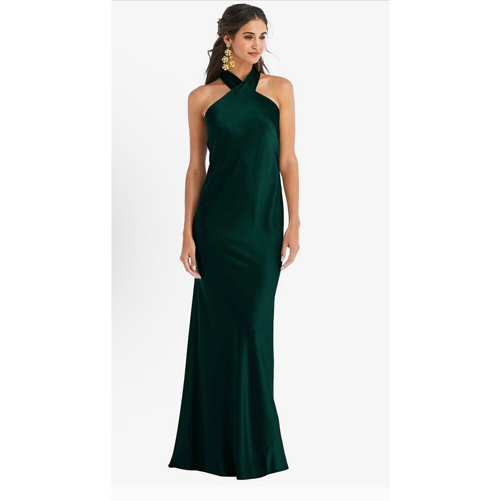 Lovely Imogen LB025 Evergreen Draped Twist Halter Tie-Back Trumpet dress - S/M